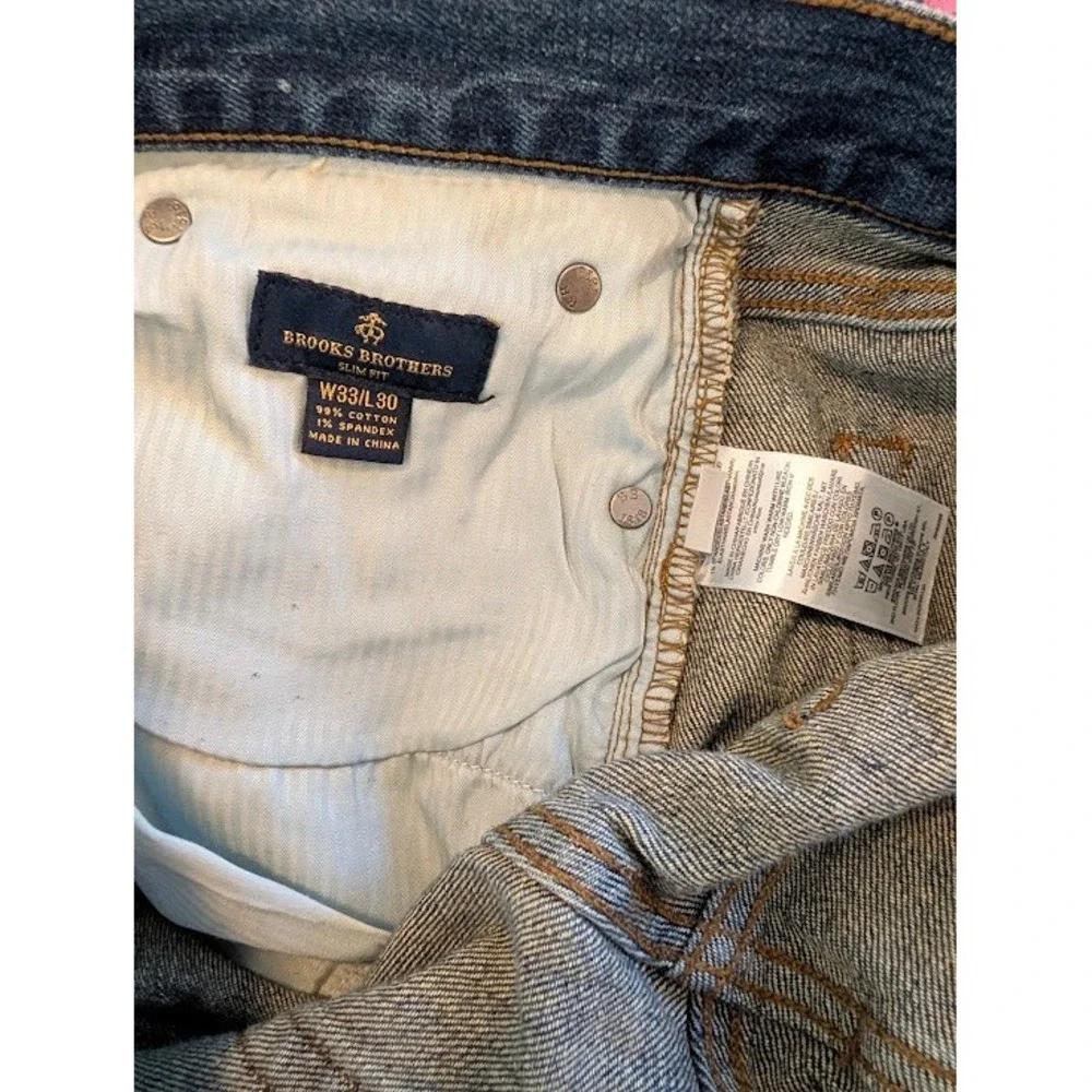 Brooks Brothers‎ Slim Fit Jeans Mens 33/30 (FITS 35x29) Blue Stretch Faded